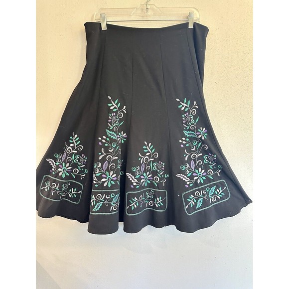 Sunny Leigh Women's Embroidered A-line Skirt Petite‎ Black/Purple Size 14P - Picture 1 of 2